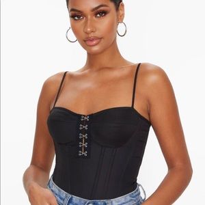 Woven Hook And Eye Structured Corset Long Top